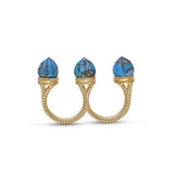 Sea Breeze Multi-Finger Turquoise Open Ring in 14K Yellow Gold Plated Sterling Silver