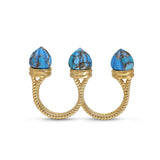Sea Breeze Multi-Finger Turquoise Open Ring in 14K Yellow Gold Plated Sterling Silver