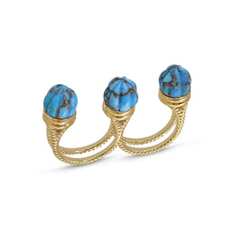 Sea Breeze Multi-Finger Turquoise Open Ring in 14K Yellow Gold Plated Sterling Silver