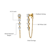 Elenya 14K Yellow Gold Lab Grown Diamond Chain Earrings – 1 Ct