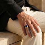 Lapis Lazuli Stone Signet Ring in Sterling Silver with Enamel