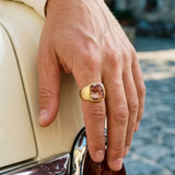 Red Lace Agate Iconic Stone Signet Ring in 14K Yellow Gold Plated Sterling Silver