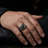 Seraphinite Stone Signet Ring in Black Rhodium Plated Sterling Silver