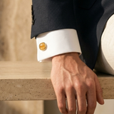 Yellow Lace Agate Stone Cufflinks in 14K Yellow Gold Plated Sterling Silver