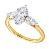 Fallon 2CT Marquise & Pear Three Stone Lab Diamond Ring 14K Yellow Gold
