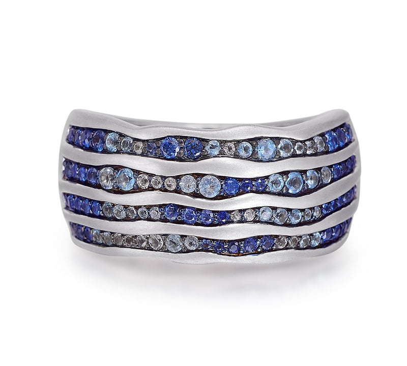 Maverick Surfer Sterling Silver Blue Sapphire & Topaz Stone Band Ring
