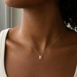 Bubble Initial Diamond Letter Pendant in 14K Gold – K