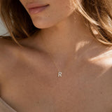 Bubble Initial Diamond Letter Pendant in 14K Gold – R