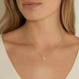 Bubble Initial Diamond Letter Pendant in 14K Gold – T
