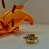 Gemini Twin Moonstone & Diamond Constellation Signet Ring in 14K Yellow Gold Vermeil on Sterling Silver