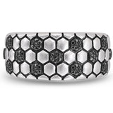 Kick & Goal Soccer Black Rhodium Plated Sterling Silver Black Diamond Band Ring