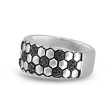 Kick & Goal Soccer Black Rhodium Plated Sterling Silver Black Diamond Band Ring