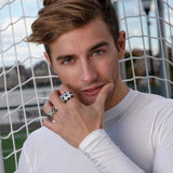 Kick & Goal Soccer Black Rhodium Plated Sterling Silver Black Diamond Band Ring