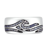 Breaking Waves Sterling Silver Blue Sapphire & Topaz Stone Band Ring