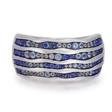 Maverick Surfer Sterling Silver Blue Sapphire & Topaz Stone Band Ring