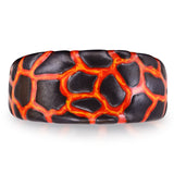 Earth & Fire Black Rhodium Plated Sterling Silver Textured Red Orange Enamel Band Ring