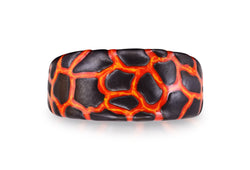 Earth & Fire Black Rhodium Plated Sterling Silver Textured Red Orange Enamel Band Ring