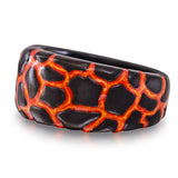 Earth & Fire Black Rhodium Plated Sterling Silver Textured Red Orange Enamel Band Ring