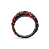 Earth & Fire Black Rhodium Plated Sterling Silver Textured Red Orange Enamel Band Ring