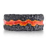 Fire in My Soul Black Rhodium Plated Sterling Silver Textured Red Orange Enamel Band Ring