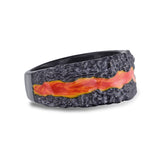 Fire in My Soul Black Rhodium Plated Sterling Silver Textured Red Orange Enamel Band Ring