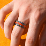 Fire in My Soul Black Rhodium Plated Sterling Silver Textured Red Orange Enamel Band Ring