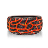 Rivers of Fire Black Rhodium Plated Sterling Silver Textured Red Orange Enamel Band Ring