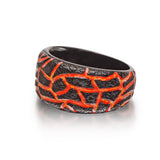 Rivers of Fire Black Rhodium Plated Sterling Silver Textured Red Orange Enamel Band Ring