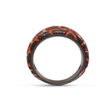 Rivers of Fire Black Rhodium Plated Sterling Silver Textured Red Orange Enamel Band Ring