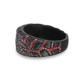 Fiery Ascent Black Rhodium Plated Sterling Silver Textured Band Ring with Garnets