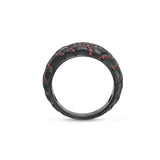 Fiery Ascent Black Rhodium Plated Sterling Silver Textured Band Ring with Garnets