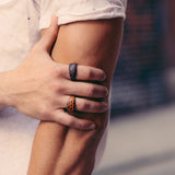 Fiery Ascent Black Rhodium Plated Sterling Silver Textured Band Ring with Garnets