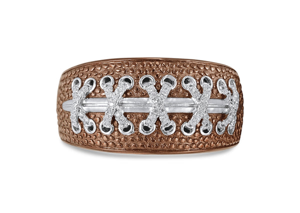 Touchdown American Football Brown Rhodium Plated Sterling Silver Diamond Ring