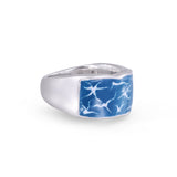 Ocean Waves Sterling Silver Blue Green Enamel Band Ring