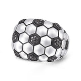 Kick & Goal Soccer Black Rhodium Plated Sterling Silver Black Diamond Head Ring