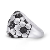 Kick & Goal Soccer Black Rhodium Plated Sterling Silver Black Diamond Head Ring