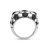 Kick & Goal Soccer Black Rhodium Plated Sterling Silver Black Diamond Head Ring