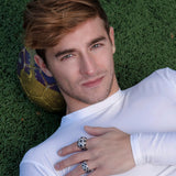 Kick & Goal Soccer Black Rhodium Plated Sterling Silver Black Diamond Head Ring