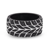 Racer Swag Black Rhodium Plated Sterling Silver Tire Tread Black Diamond Band Ring