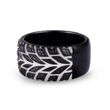 Racer Swag Black Rhodium Plated Sterling Silver Tire Tread Black Diamond Band Ring