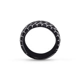 Racer Swag Black Rhodium Plated Sterling Silver Tire Tread Black Diamond Band Ring