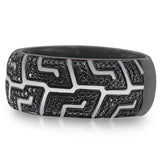 Pro Rider Black Rhodium Plated Sterling Silver Tire Tread Black Diamond Band Ring