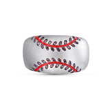 Home Run Baseball Sterling Silver Red Diamond & Enamel Band Ring