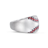 Home Run Baseball Sterling Silver Red Diamond & Enamel Band Ring