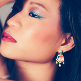 Unicorn Popcorn Turquoise & Diamond Earrings with Pearls in 14K Yellow Gold Plated Sterling Silver