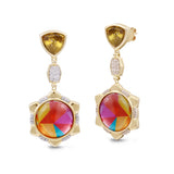 Girl on Fire Citrine & Diamond Mosaic Earrings in 14K Yellow Gold Plated Sterling Silver