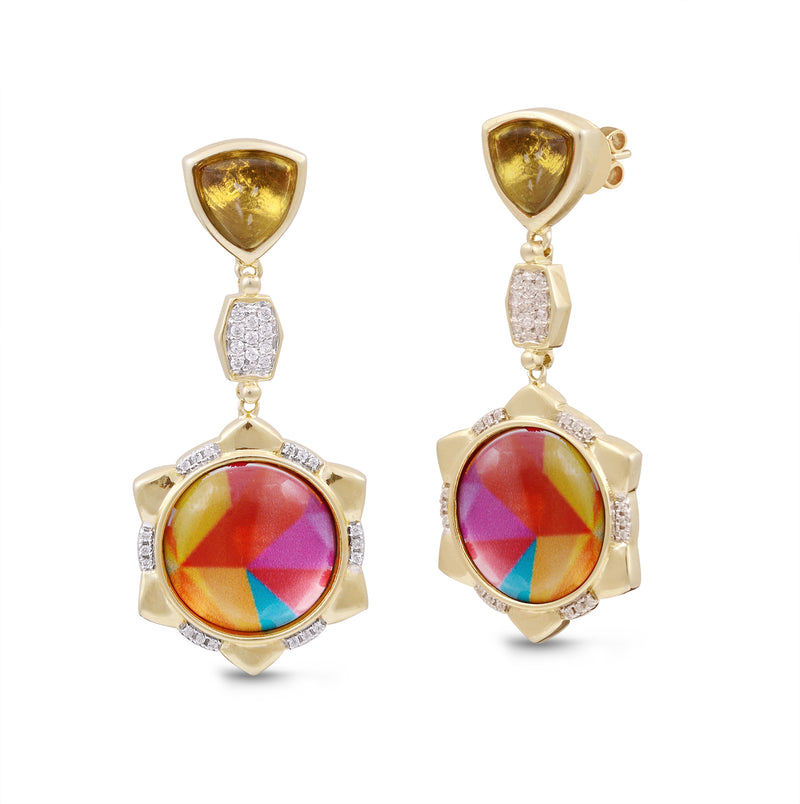 Girl on Fire Citrine & Diamond Mosaic Earrings in 14K Yellow Gold Plated Sterling Silver
