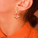 Girl on Fire Citrine & Diamond Mosaic Earrings in 14K Yellow Gold Plated Sterling Silver