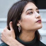 Fearless Turquoise Diamond Earrings in 14K Yellow Gold Plated Sterling Silver