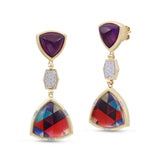 Love Me Not Amethyst Diamond Mosaic Earrings in 14K Yellow Gold Plated Sterling Silver